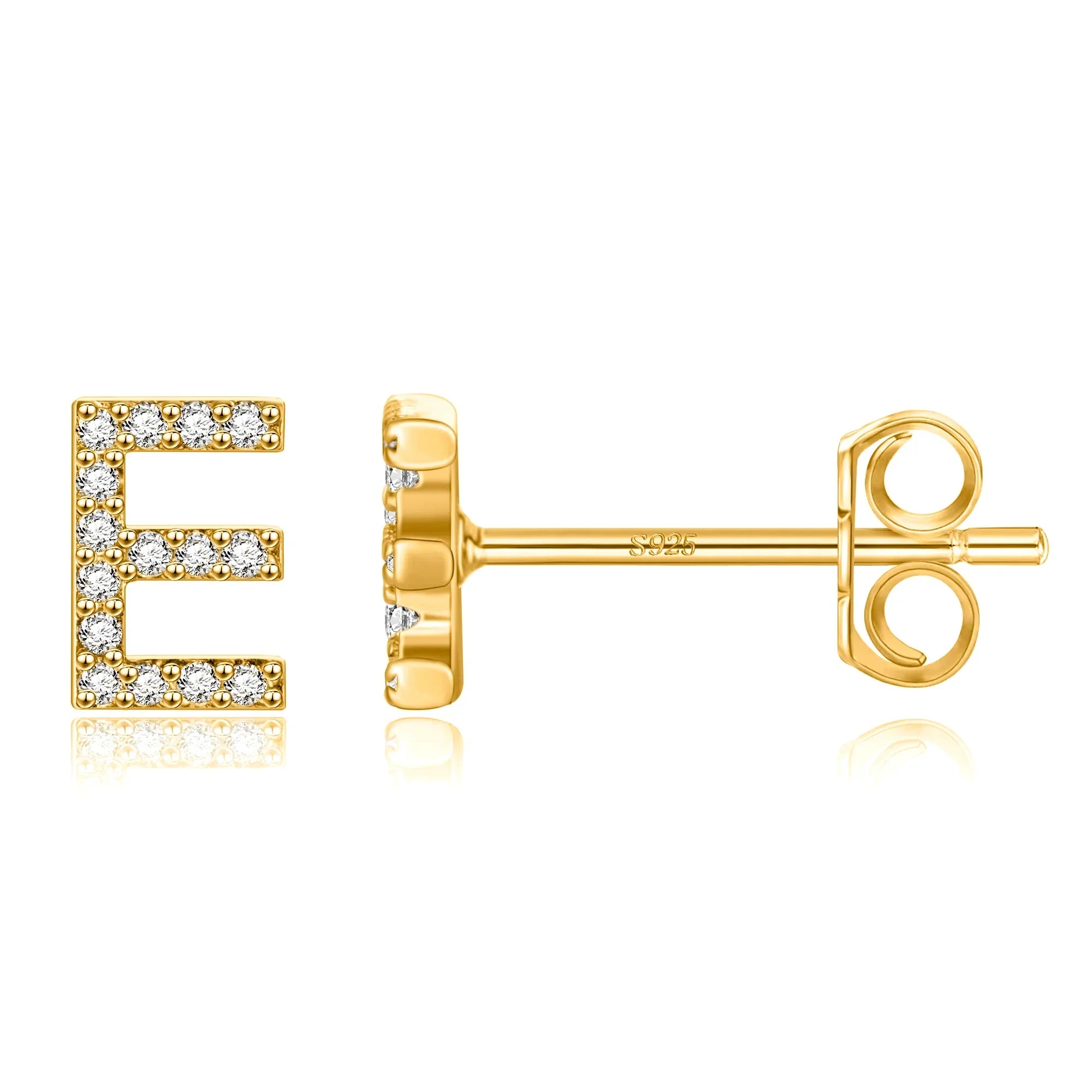 Gold initial earrings e