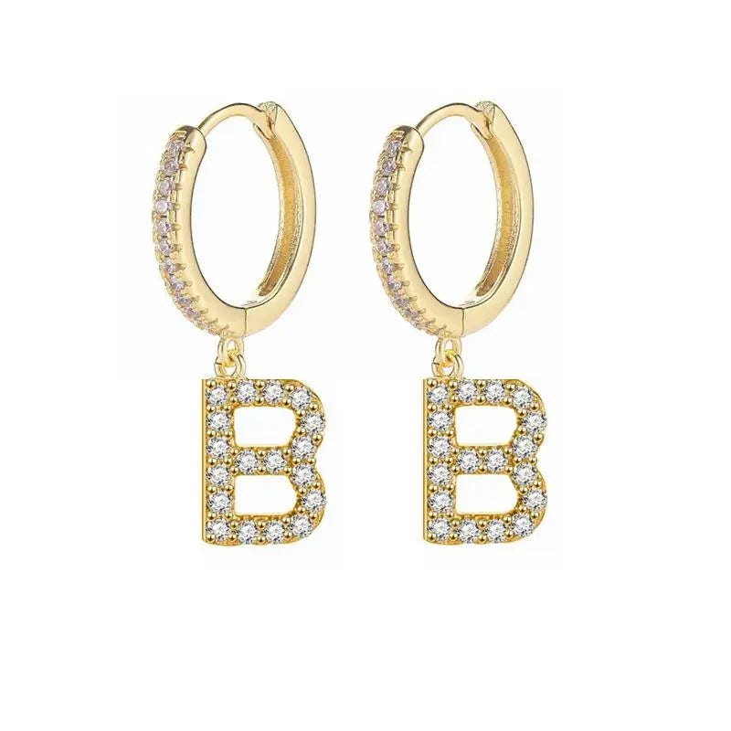 Women's hoop earrings with initial b
