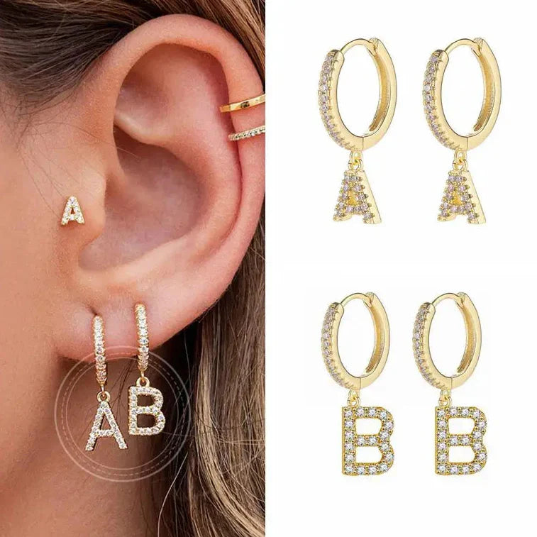 Women's hoop earrings with initial a