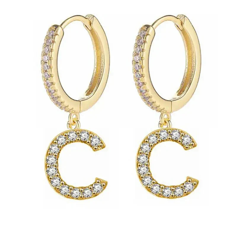 Women's hoop earrings with initial c