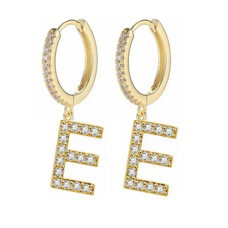 Women's hoop earrings with initial e