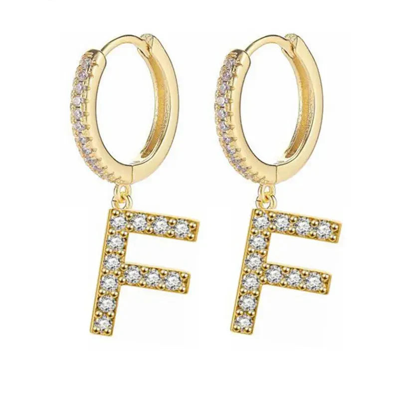 Women's hoop earrings with initial f
