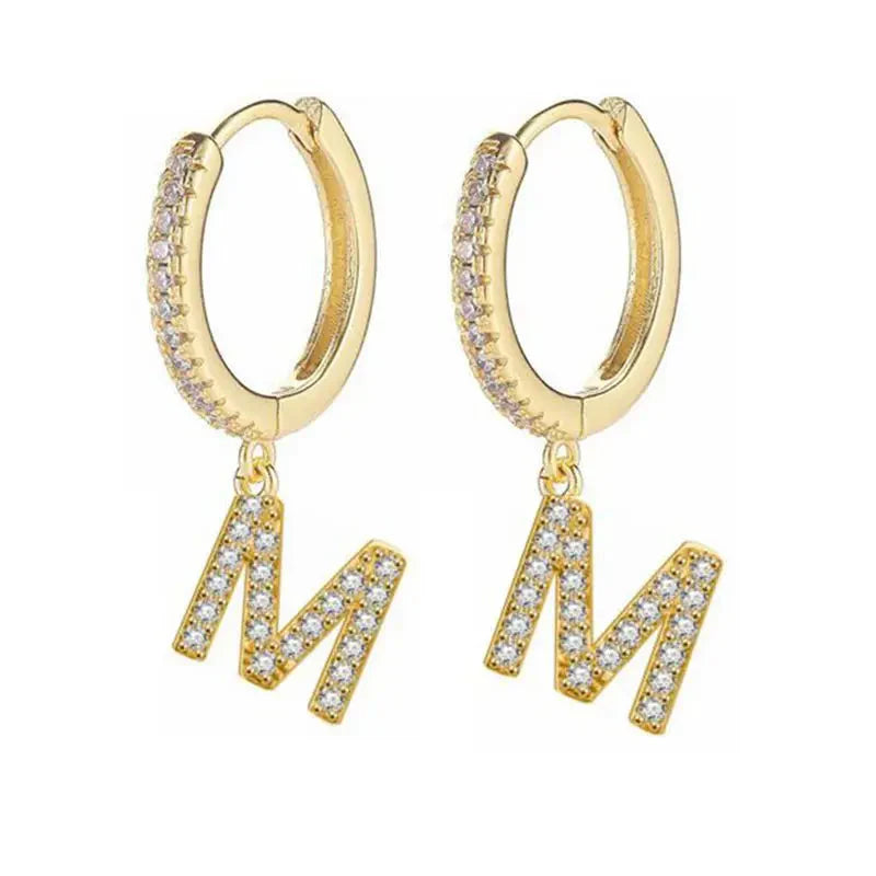 Women's hoop earrings with initial m