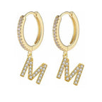 Women's hoop earrings with initial m