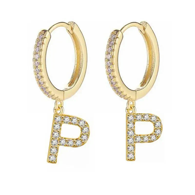 Women's hoop earrings with initial p