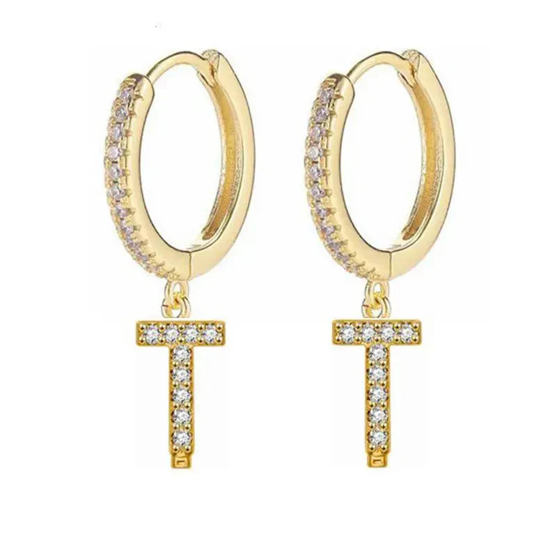 Women's hoop earrings with initial t