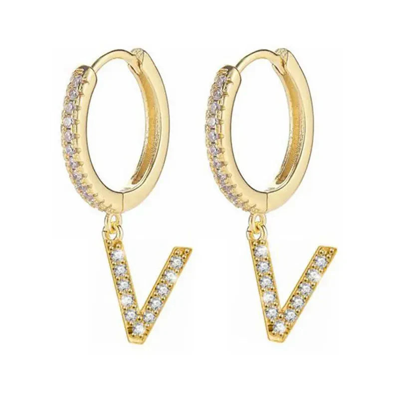 Women's hoop earrings with initial v