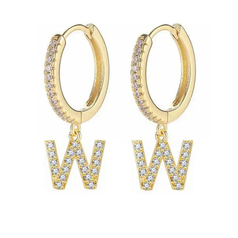 Women's hoop earrings with initial w