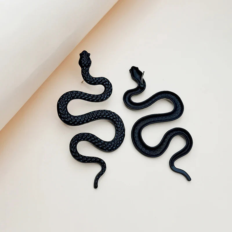 Long Snake Drop Earrings black