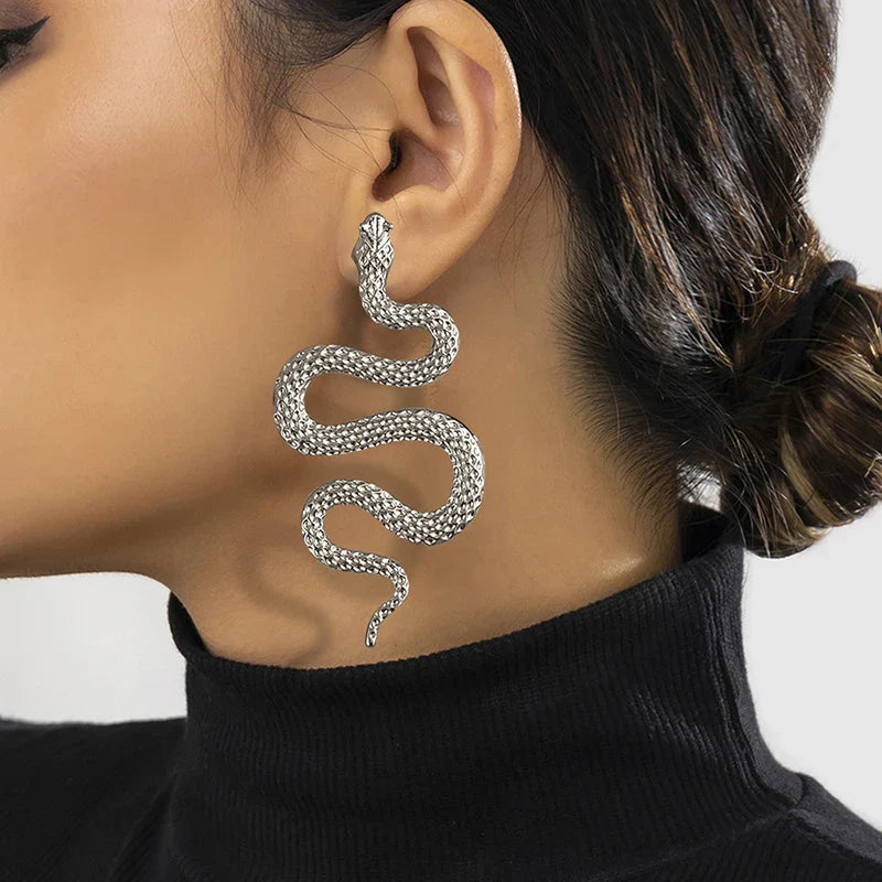 Long Snake Drop Earrings silver