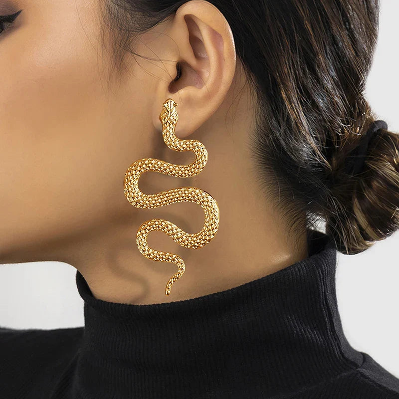 Long Snake Drop Earrings gold