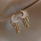 Moon and Stars Earrings in Gold & Diamonds