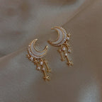 Moon and Stars Earrings in Gold & Diamonds