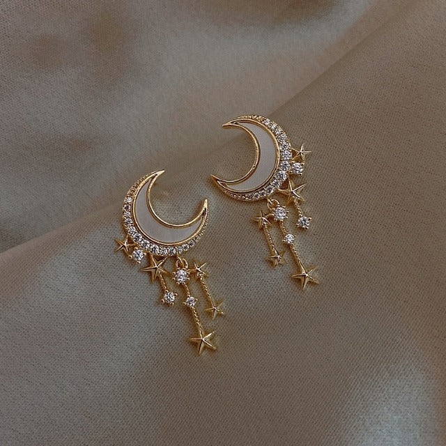 Moon and Stars Earrings in Gold & Diamonds