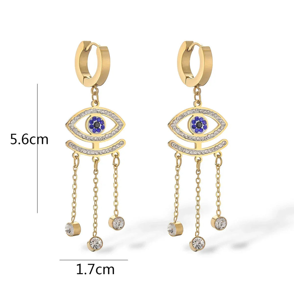 Blue Evil Eye Long Earrings