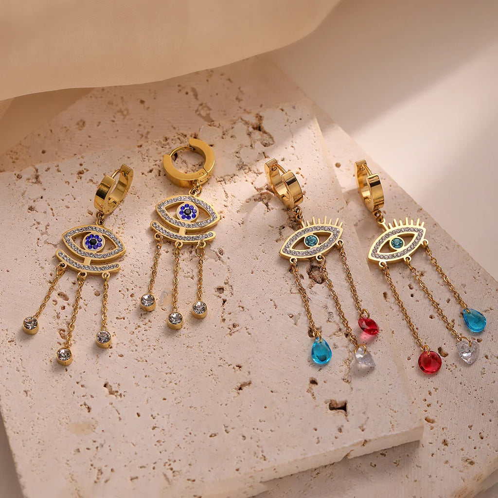 Blue Evil Eye Long Earrings