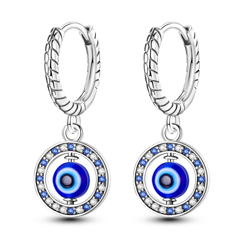 Round Blue Evil Eye Earrings With Beads