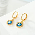Blue Evil Eye Round Rhinestone Gold Earrings