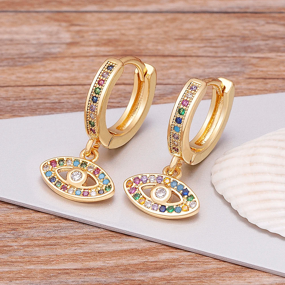 Multicolor Zircon Blue Evil Eye Earrings Bohemian Style