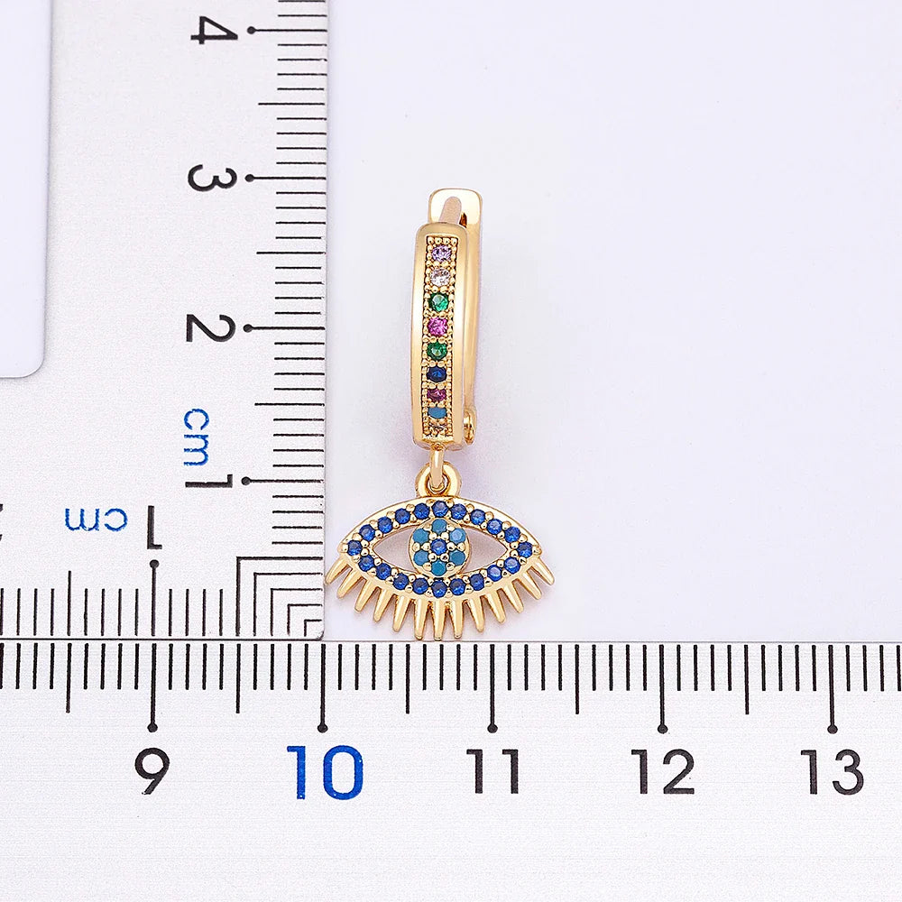 Bohemian-Style Blue Zircon Evil Eye Earrings