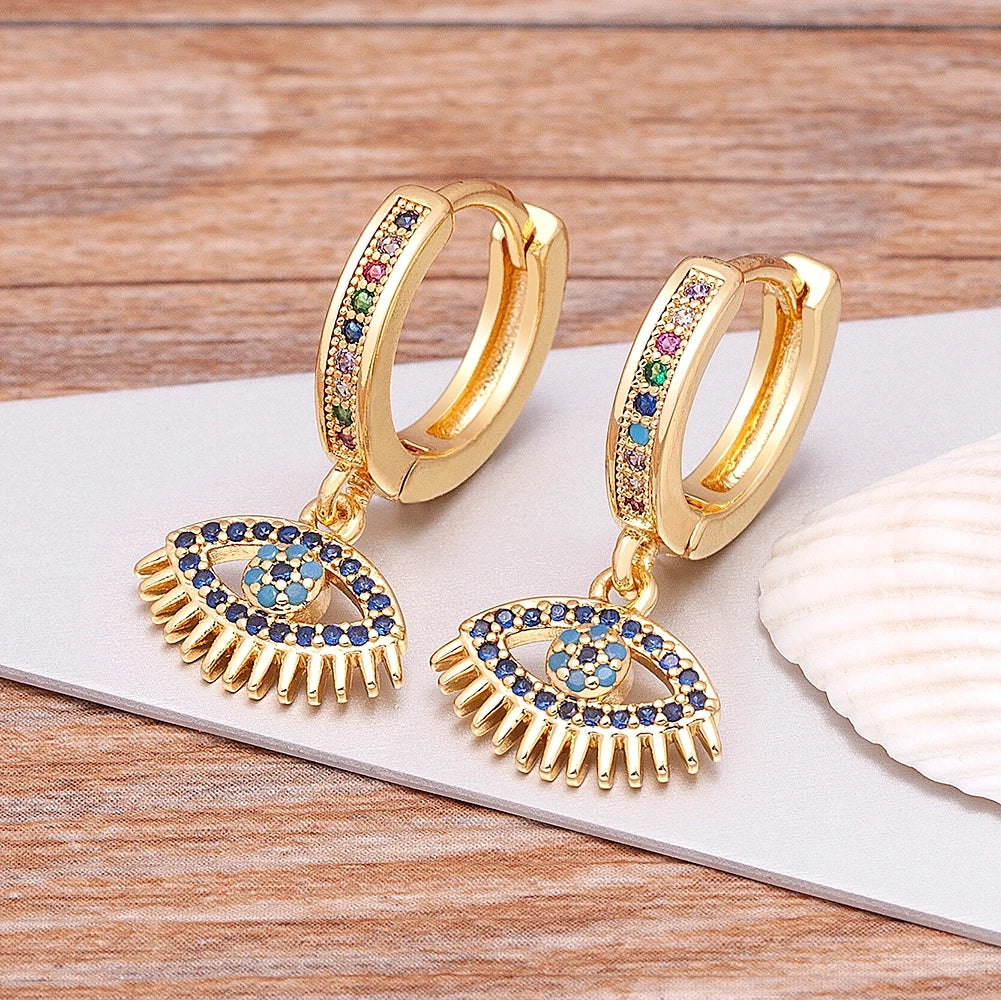 Bohemian-Style Blue Zircon Evil Eye Earrings