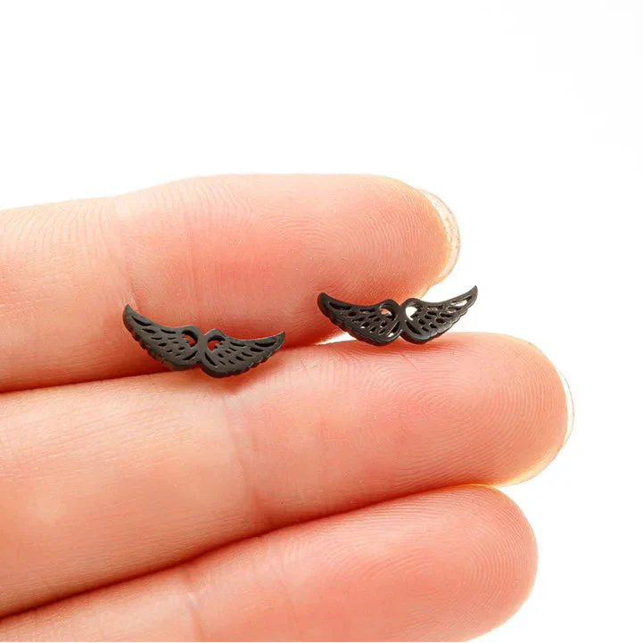 Minimalist angel wing earrings black