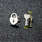 Minimalist key and lock silver earrings