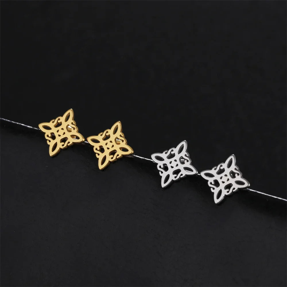 Witch's Knot Earrings Protective Studs Wiccan Women Gold