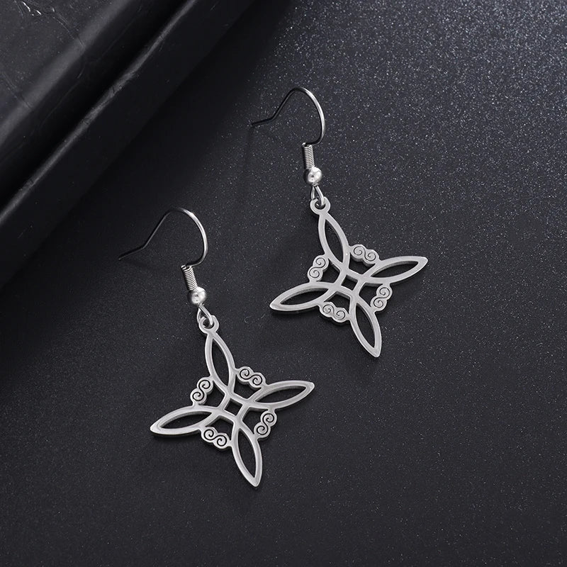 Witch Knot Dangle Earrings Protective Wiccan Women silver