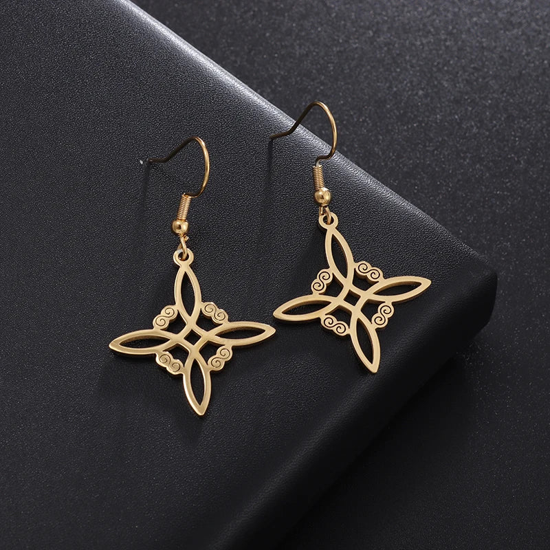 Witch Knot Dangle Earrings Protective Wiccan Women gold
