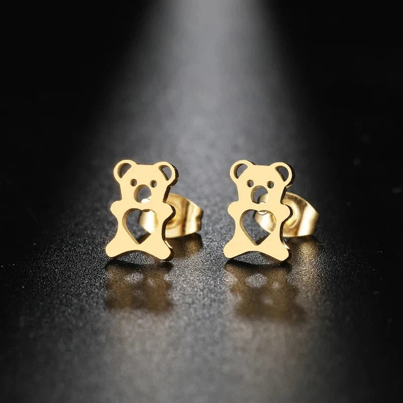 Cute Bear Earrings Gold