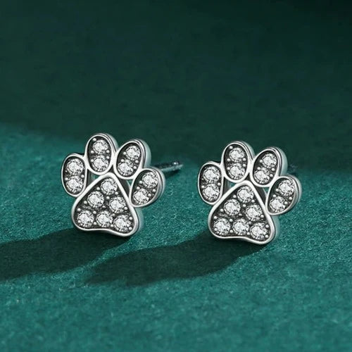 Silver Zircon Paw Earrings