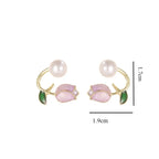 Tulip Flower and Pink Pearl Dangle Earrings