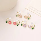 Tulip Flower and Purple Pearl Dangle Earrings
