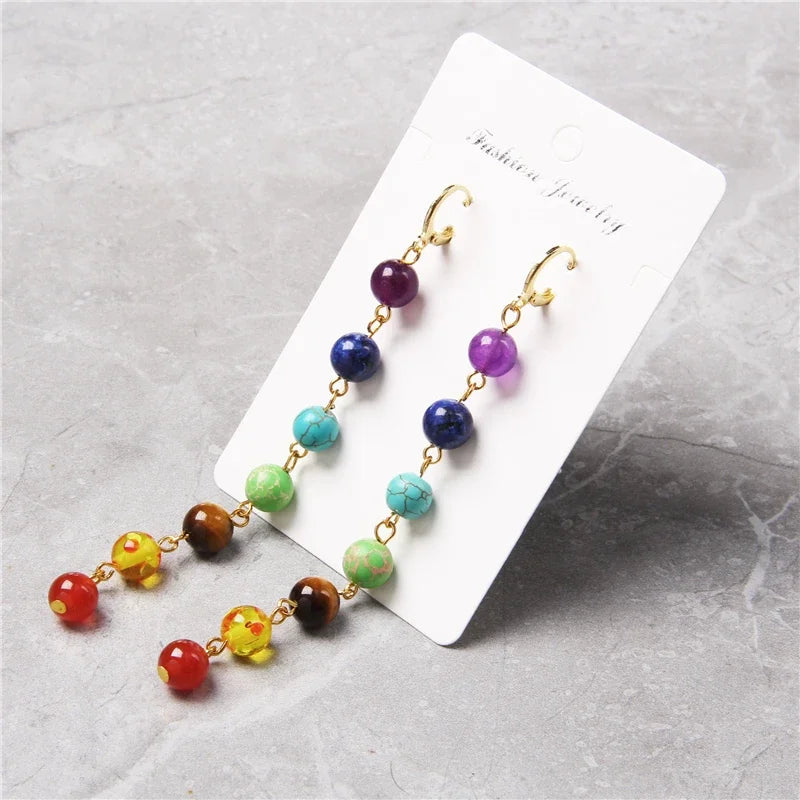 7 Chakra Women's Dangle Earrings in Gold