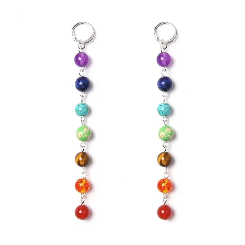 7 Chakra Women's Dangle Earrings in Silver