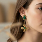 Green bee dangling earrings