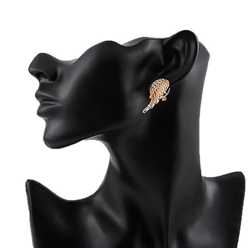 Angel wing dangling earrings with rhinestones