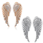 Angel wing dangling earrings with rhinestones 