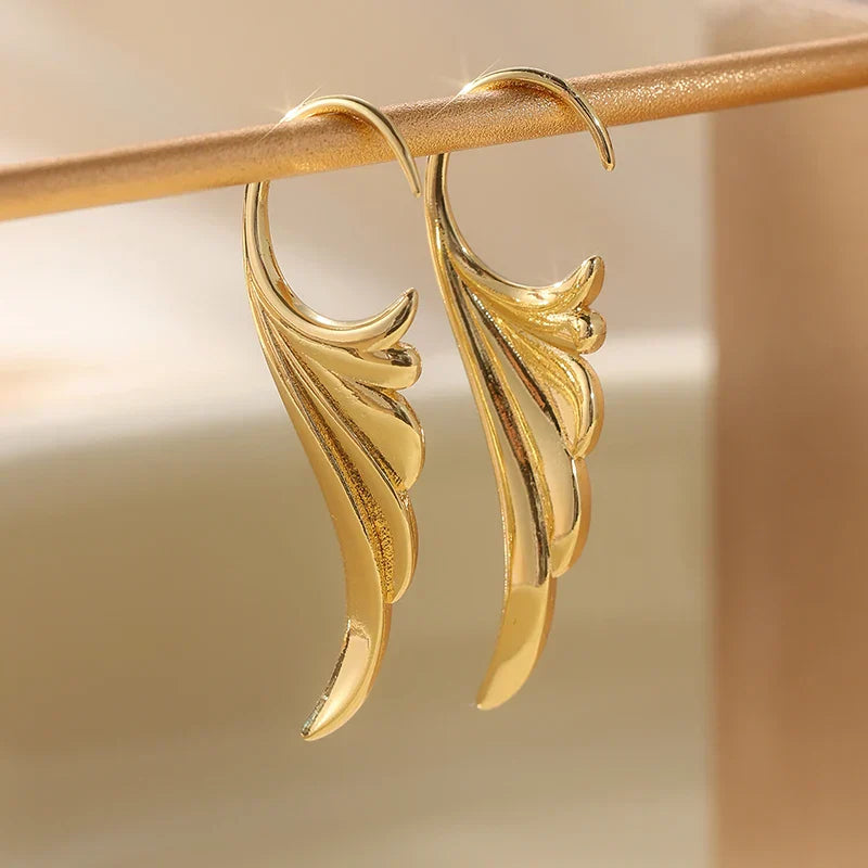 Angel wing drop earrings for women gold