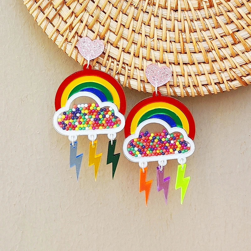 Rainbow lightning dangle earrings