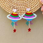 Rainbow planet dangle earrings