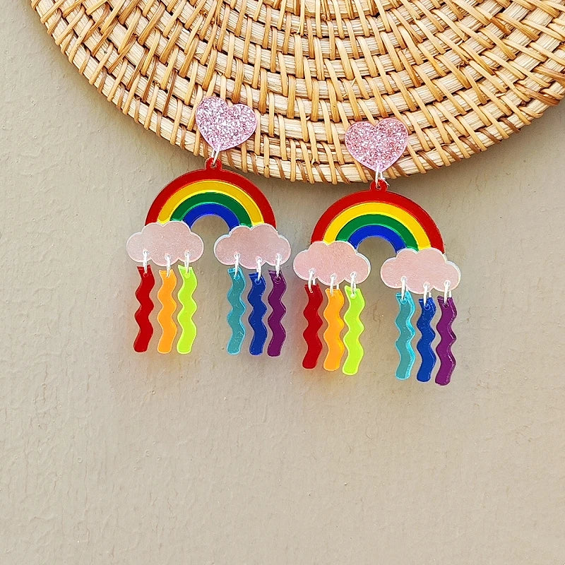 Rainbow rain dangle earrings