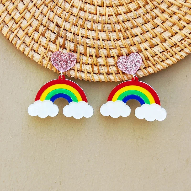 Rainbow cloud dangle earrings