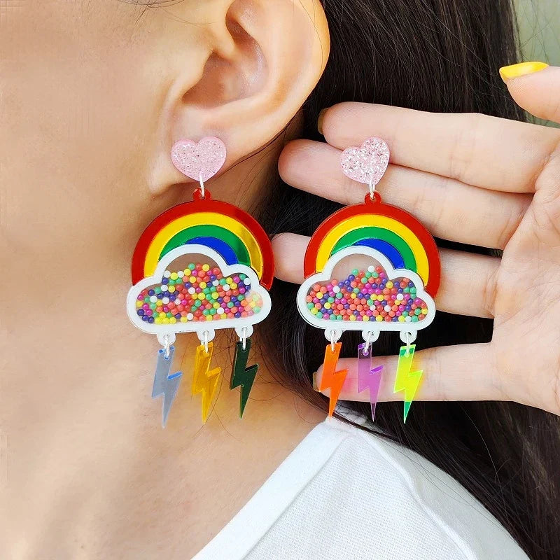 Rainbow lightning dangle earrings