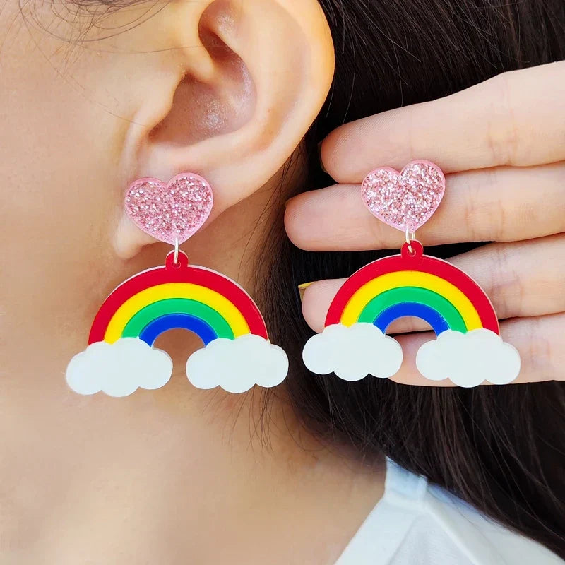 Rainbow cloud dangle earrings