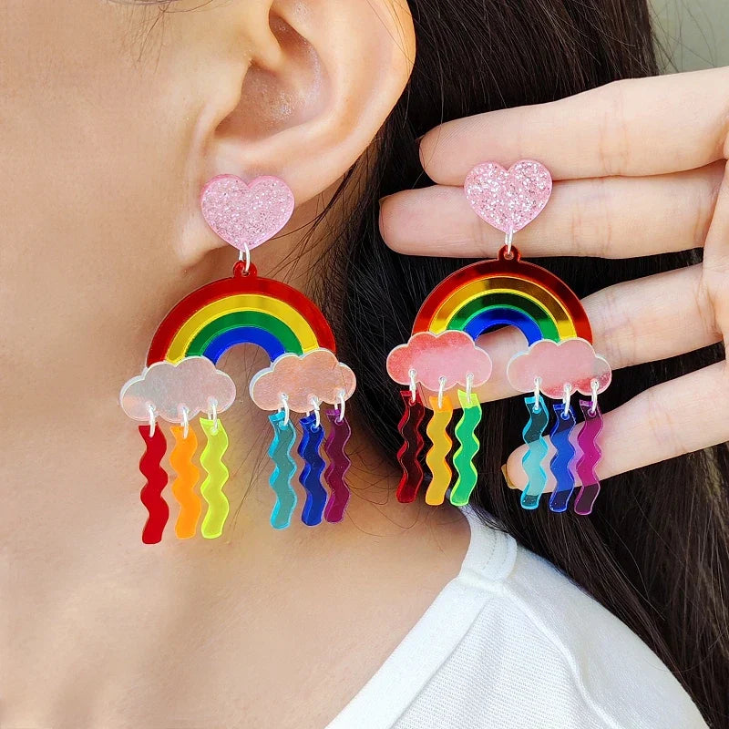 Rainbow rain dangle earrings