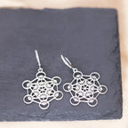 Silver Plated Dangle Earrings Metatron's Cube