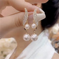 Drop Earrings with 2 Pearls and Rhinestones
