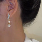 Drop Earrings with 2 Pearls and Rhinestones